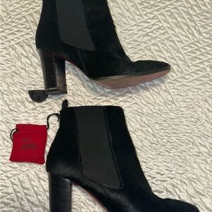 Christian Louboutin pony hair, black boots, red bottom